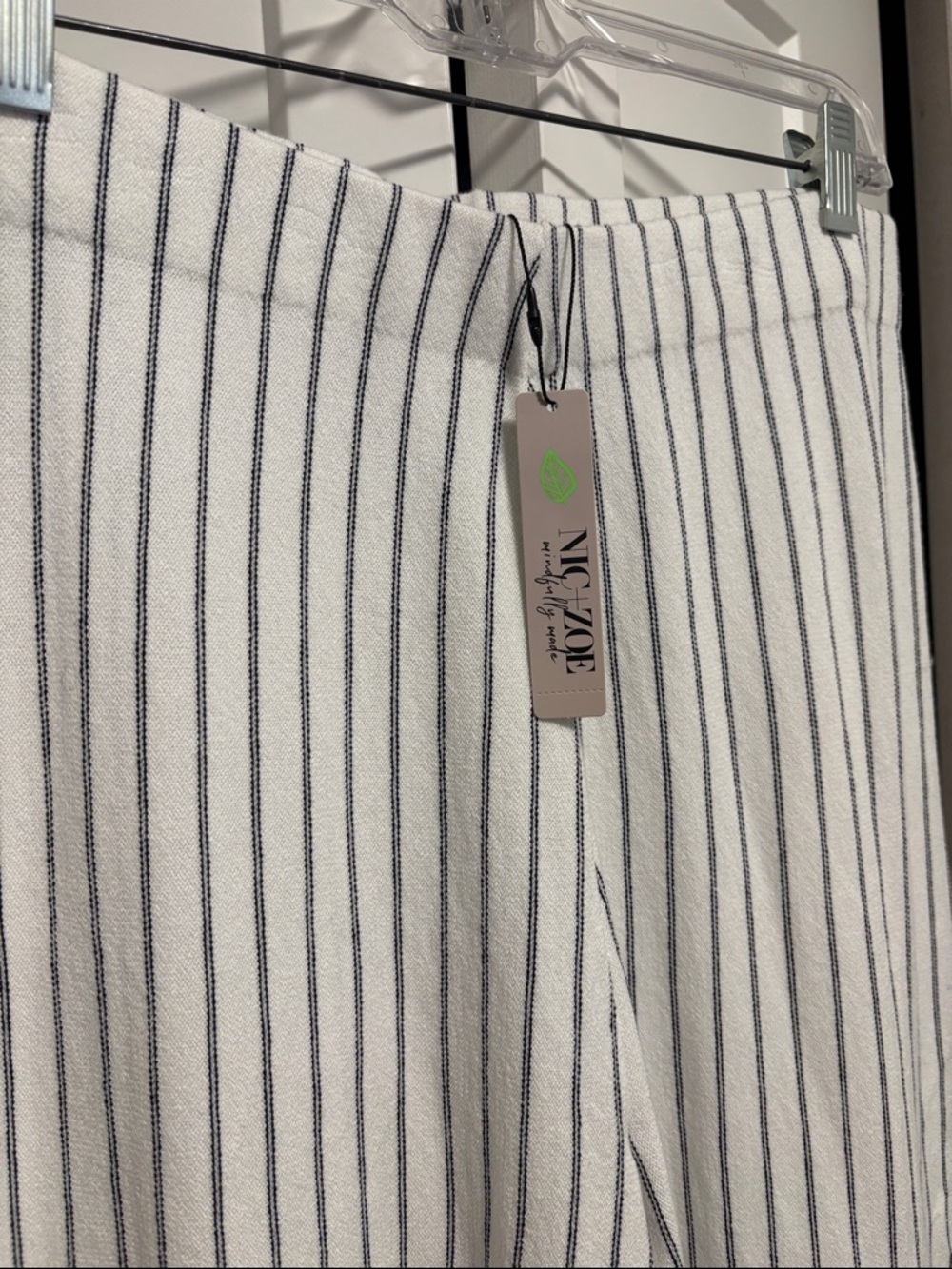 NWT [NIC+ZOE] Destination Pinstripe Wide-leg White Casual Pants Womens L or XL - Picture 6 of 10